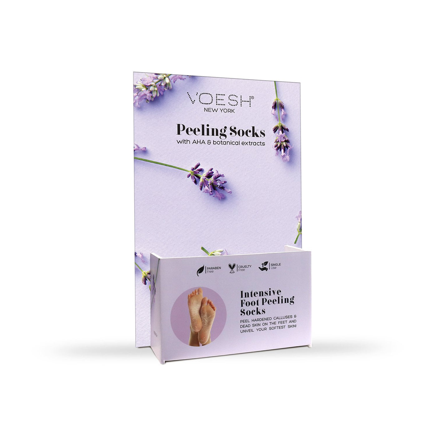 Side view of Voesh Counter Top Peeling Socks Stand